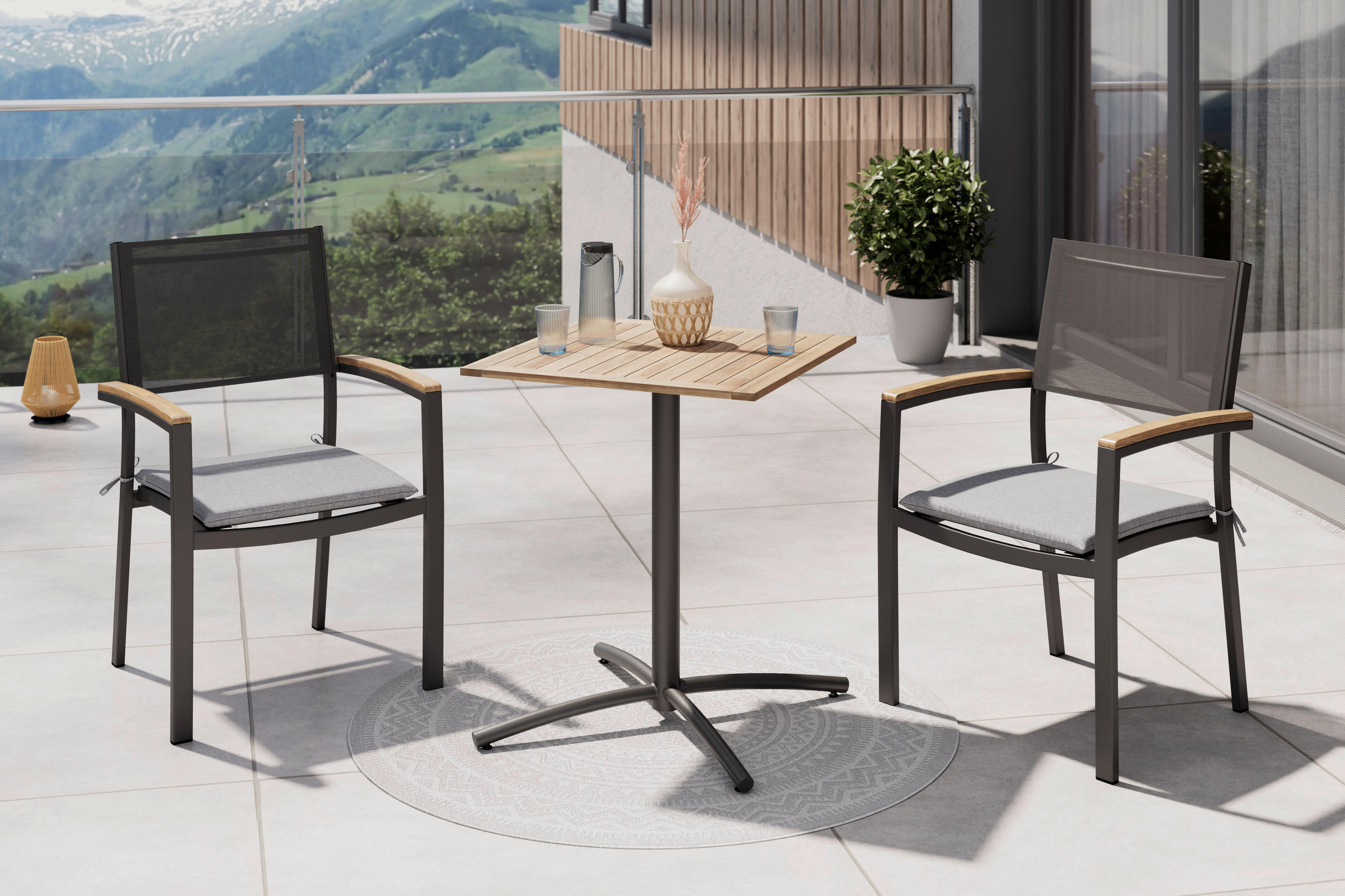 BALKONASZTAL - akácia színű/antracit, Konventionell, fa/fém (60/60/74cm) - Ambia Garden