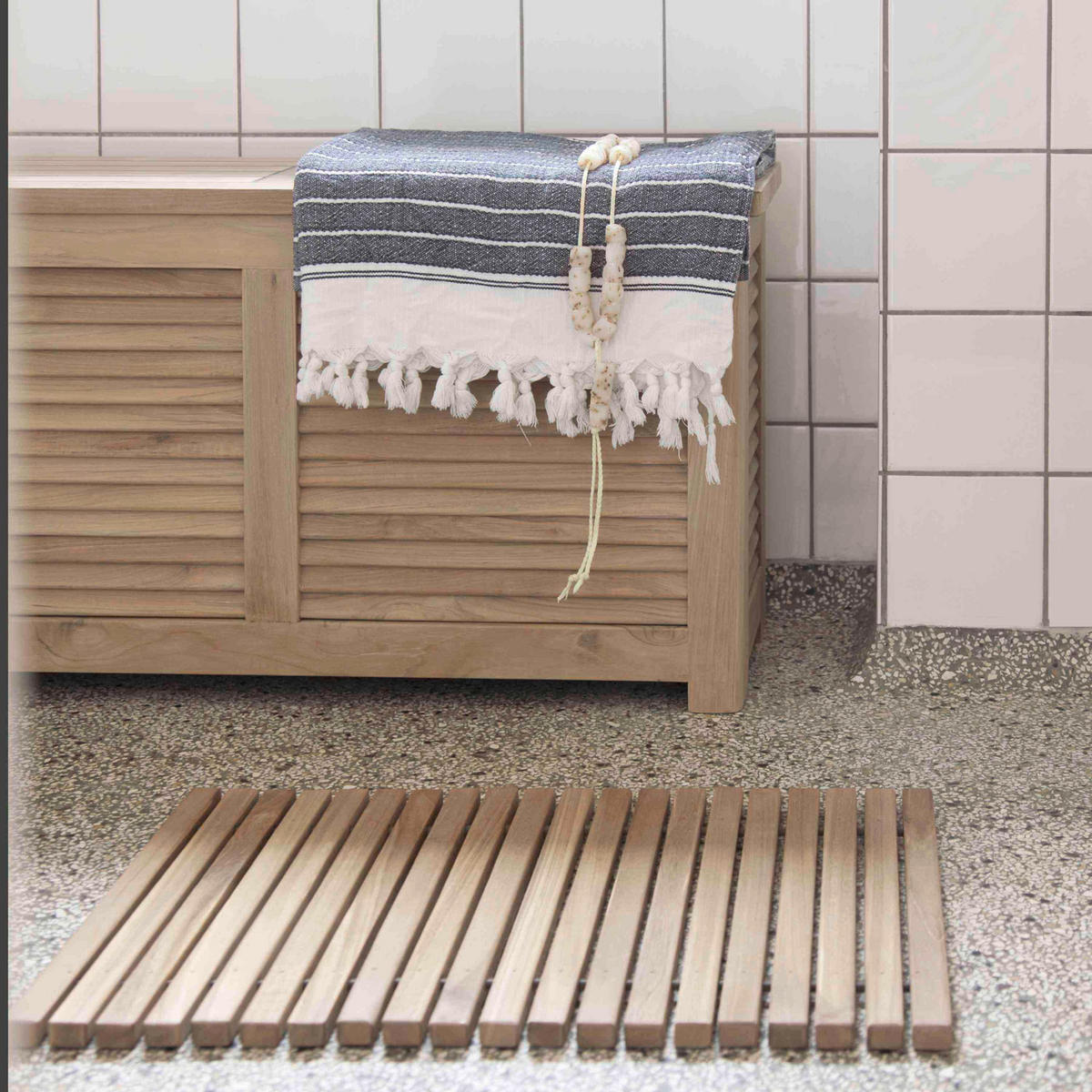 BADTEPPICH Naturfarben, Teakfarben  - Naturfarben/Teakfarben, Design, Holz (80/2,5/60cm) - Livetastic