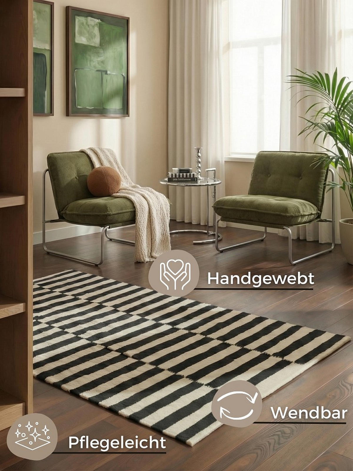 HANDWEBTEPPICH 120/180 cm Vika Schwarz, Weiß  - Schwarz/Weiß, Basics, Textil (120/180cm) - Hanse Home