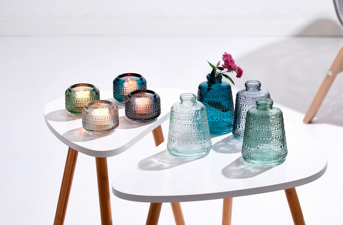 TEELICHTHALTER  - Blau/Petrol, Trend, Glas (8/8/6cm) - Ritzenhoff Breker