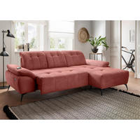 ECKSOFA FIORE in Cord Koralle Kopfteilverstellung, Sitzvorzug  280/180 cm  - Koralle/Schwarz, MODERN, Textil/Metall (280/180cm) - Livetastic