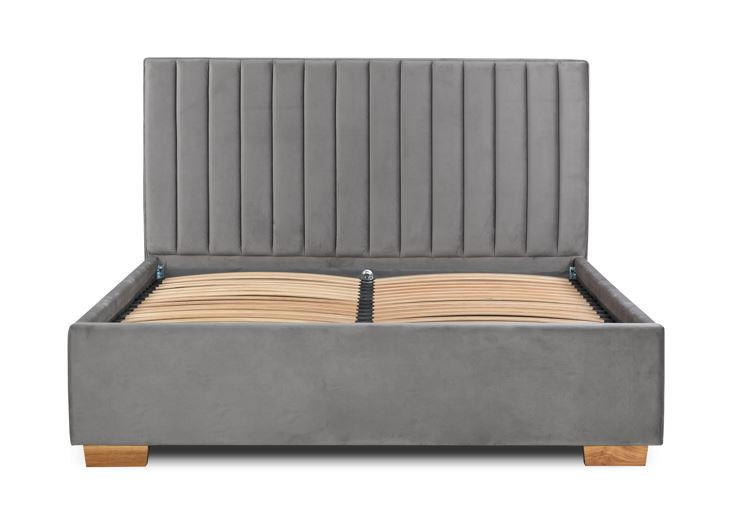 Pat tapitat 180x200 cm  in gri  - culoare lemn stejar/negru, Modern, metal/lemn (180/200cm) - Carryhome