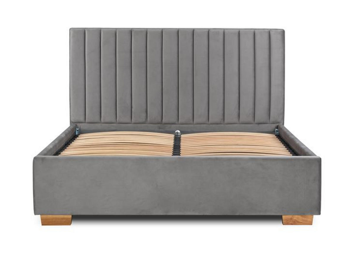 Pat tapitat 160x200 cm  in gri  - culoare lemn stejar/negru, Modern, metal/lemn (160/200cm) - Carryhome