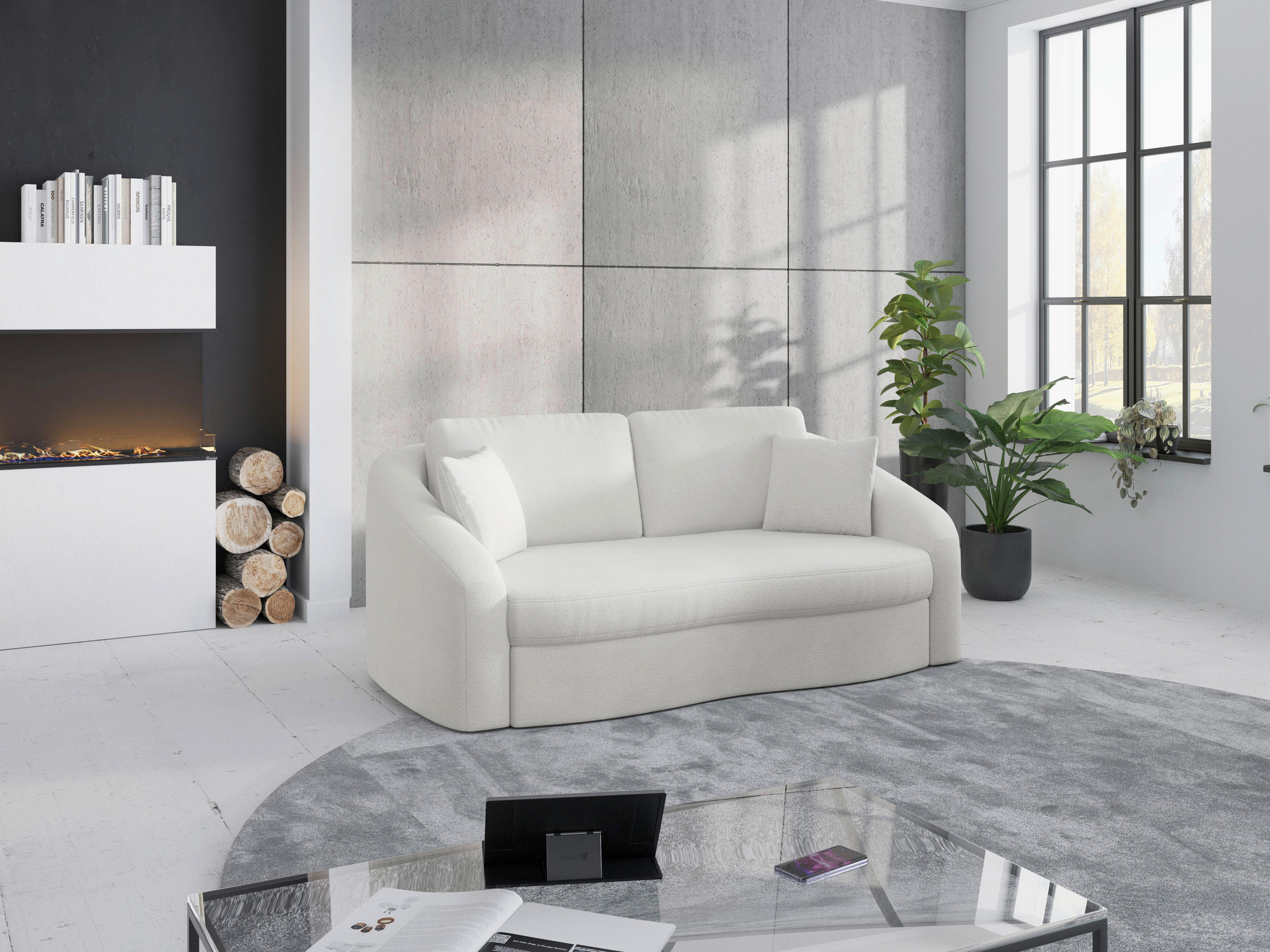 2,5-SITZER in Flachgewebe Weiss - Weiss/Schwarz, Modern, Kunststoff/Textil (196/88/107cm) - Sit & More