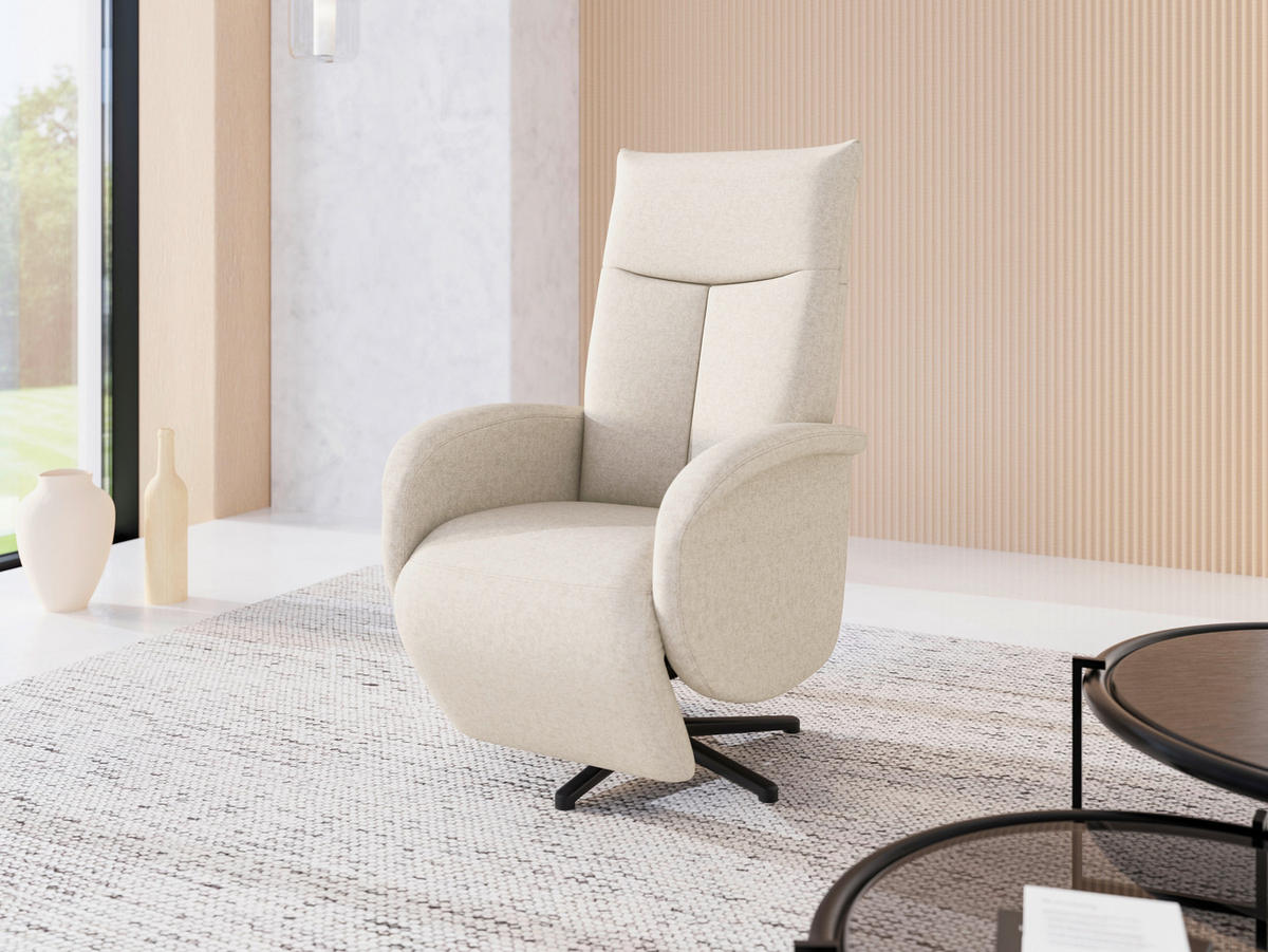 RELAXSESSEL GLENDALE E Flachgewebe Kopfteilverstellung, Rücken echt    - Creme/Schwarz, KONVENTIONELL, Textil/Metall (75/112/82cm) - Sit & More