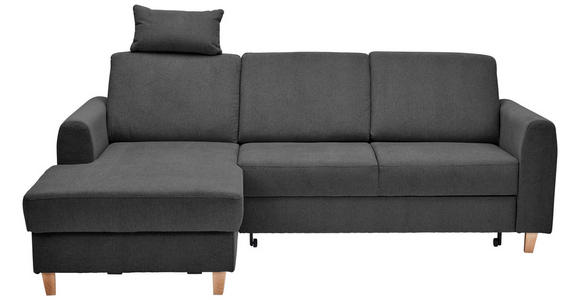 ECKSOFA Anthrazit Flachgewebe  inkl. Bettkasten, Schlaffunktion, Rücken echt, Kopfstütze, Liegefläche im Originalstoff  - Anthrazit/Buchefarben, KONVENTIONELL, Holz/Textil (166/241cm) - Carryhome