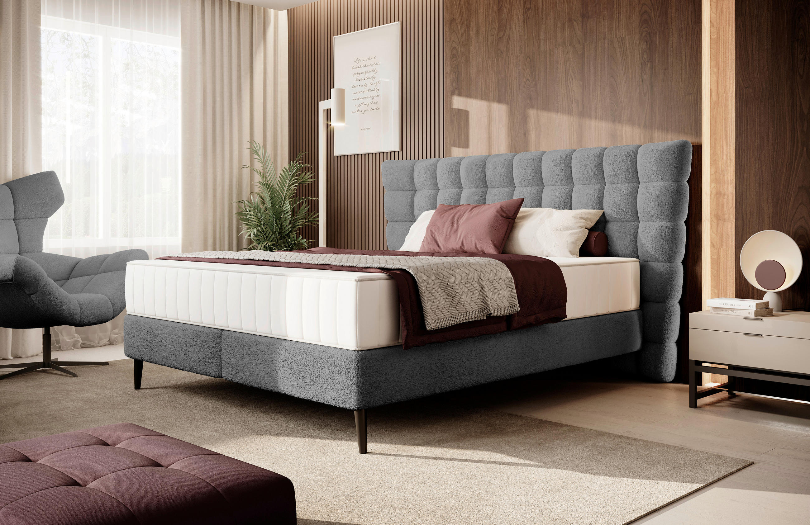 BOXSPRING-ÁGY 180/200 cm  antracit  - fekete/antracit, Design, faalapú anyag/textil (180/200cm) - Esposa
