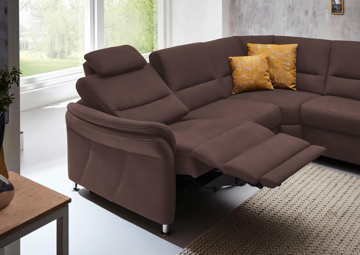 WOHNLANDSCHAFT in Mikrofaser Braun  - Alufarben/Braun, Konventionell, Textil/Metall (262/335/173cm) - Beldomo System