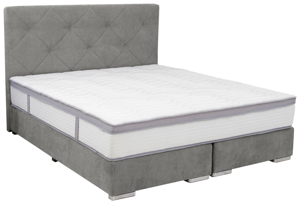 BOXSPRINGBETT 180/200 cm  in Hellgrau  - Chromfarben/Hellgrau, KONVENTIONELL, Kunststoff/Textil (180/200cm) - Carryhome