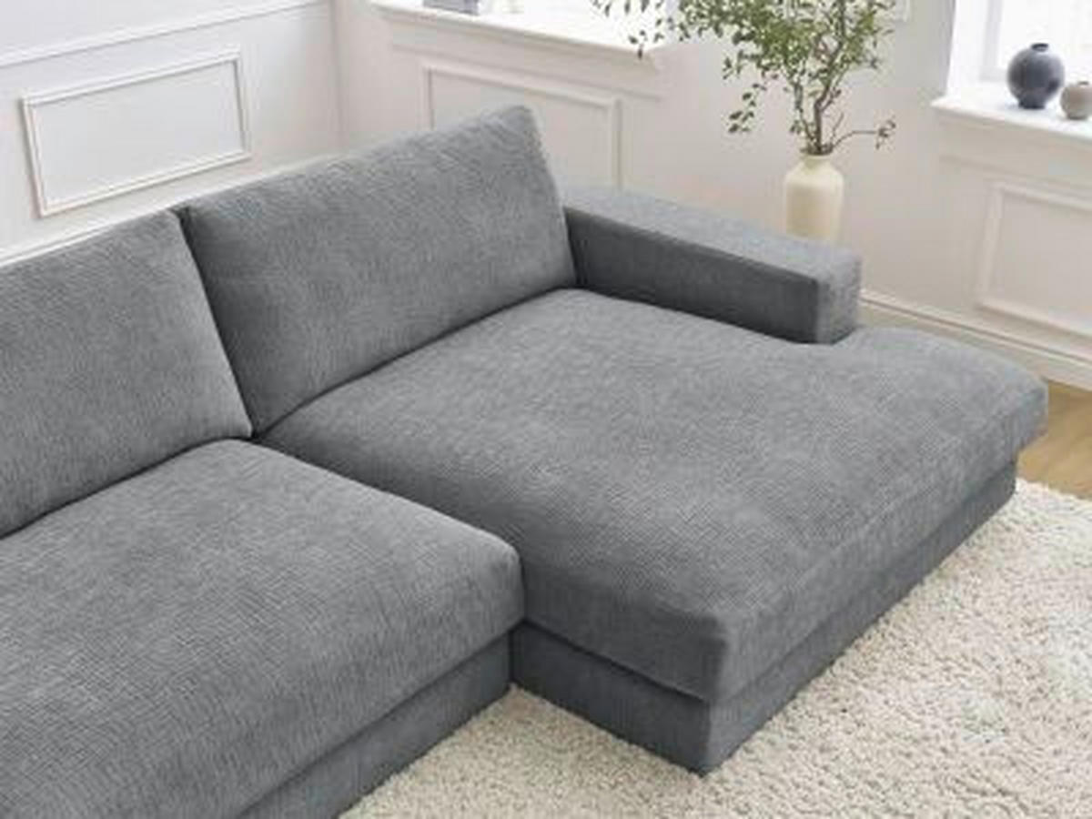 ECKSOFA Ottomane rechts  LEONARD  Dunkelgrau Struktur  - Dunkelgrau/Schwarz, MODERN, Kunststoff/Textil (274/159cm)