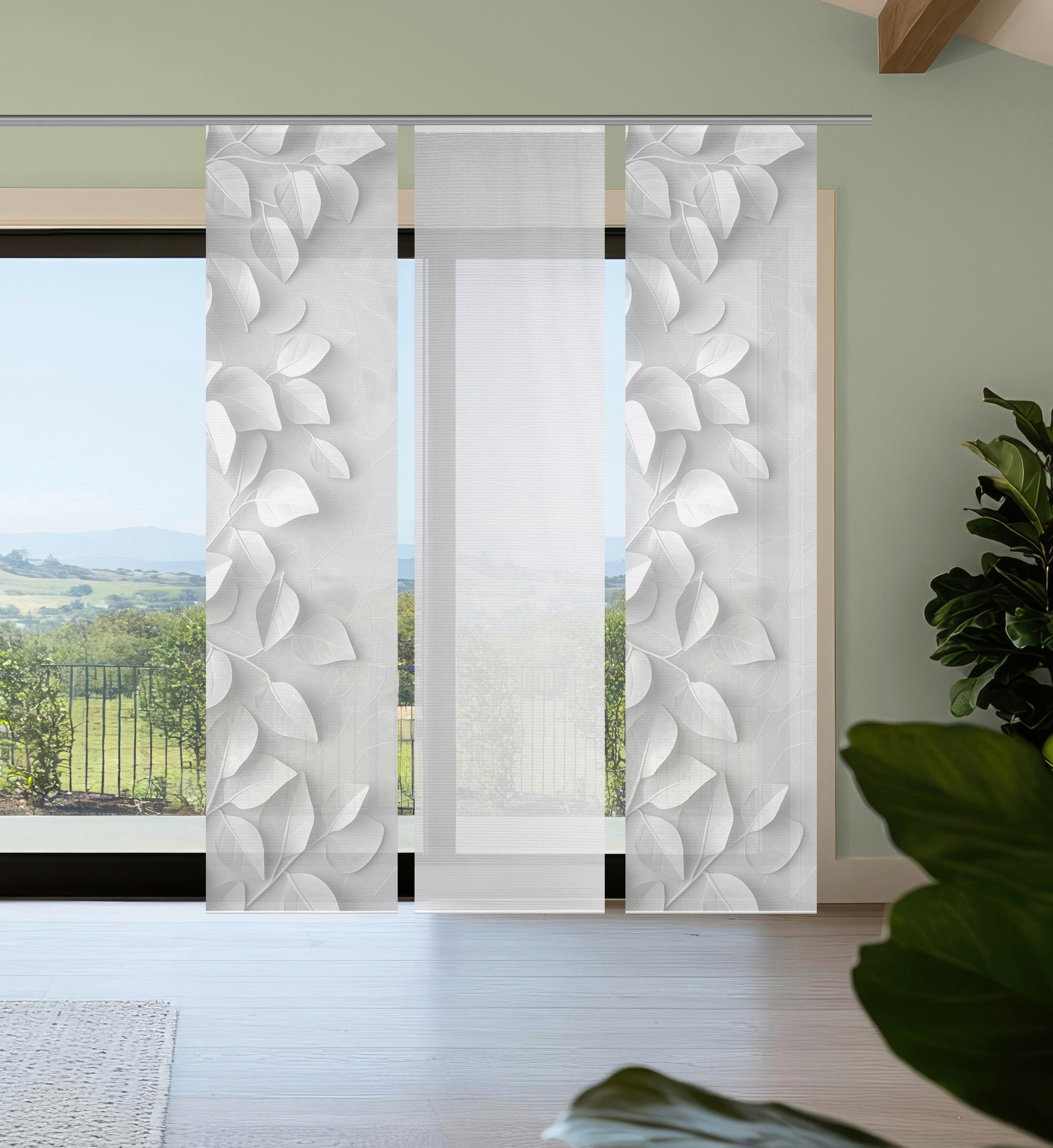 FLÄCHENVORHANG  3 Stück  blickdicht  60/260 cm   - Grau Hochglanz/Weiß, Design, Textil (60/260cm)