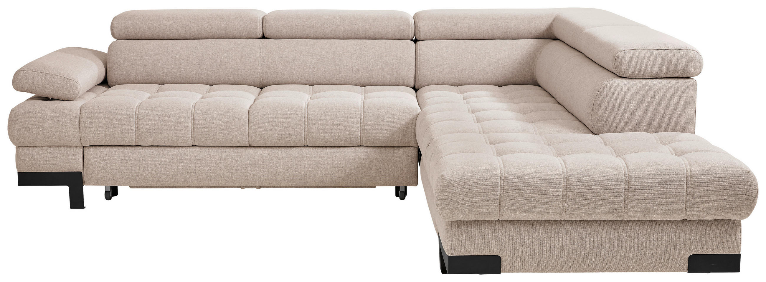 ECKSOFA Beige Webstoff  - Beige/Schwarz, Design, Textil/Metall (263/223cm) - Welnova