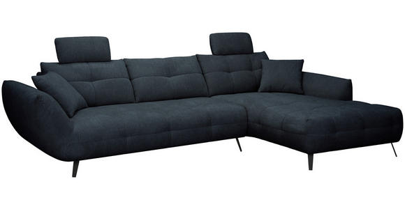 ECKSOFA Dunkelblau Chenille Armlehnenkissen, Rücken echt, Sitztiefenverstellung  - Schwarz/Dunkelblau, KONVENTIONELL, Textil/Metall (313/215cm) - Hom`in