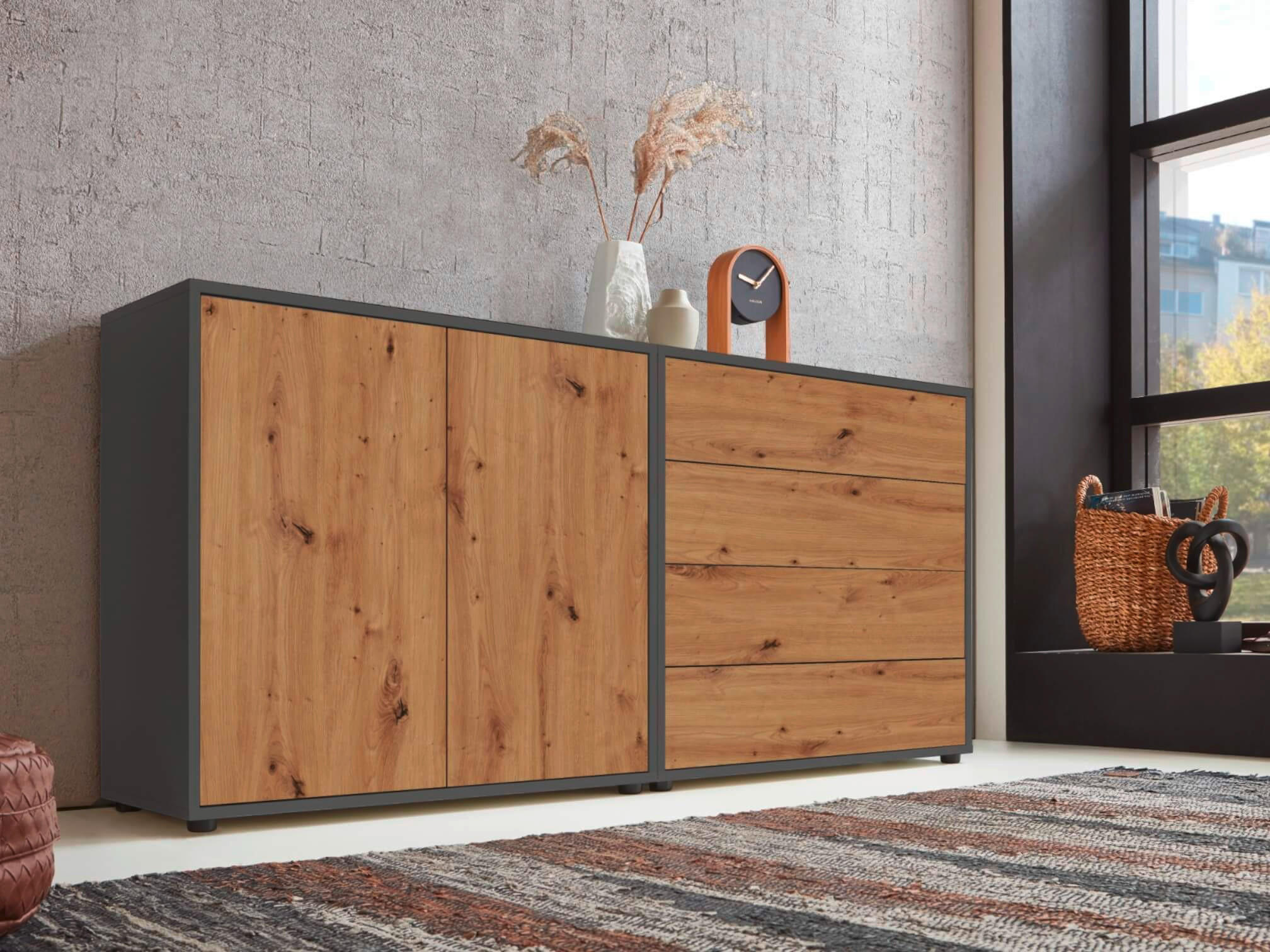 SIDEBOARD Mailand Set 3  in 158/73/33 cm  - Anthrazit/Schwarz, MODERN, Holzwerkstoff/Kunststoff (158/73/33cm) - MID.YOU