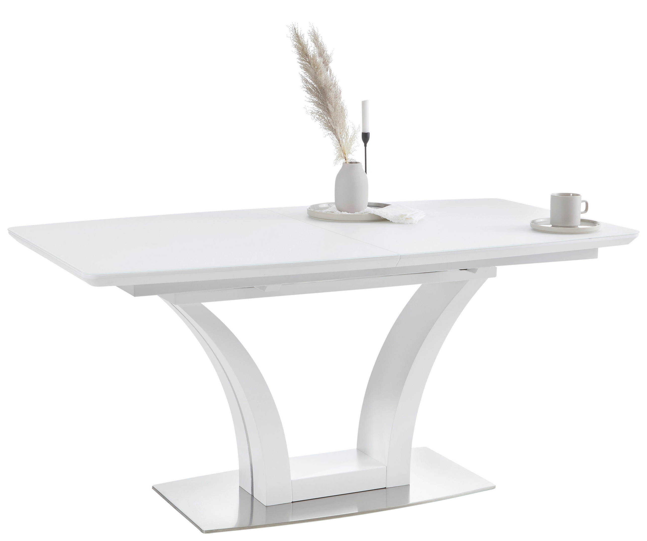 MASĂ din metal, sticlă, material pe bază de lemn 160-210/90/76 cm   - alb/culoare inox, Design, sticlă/metal (160-210/90/76cm) - Novel