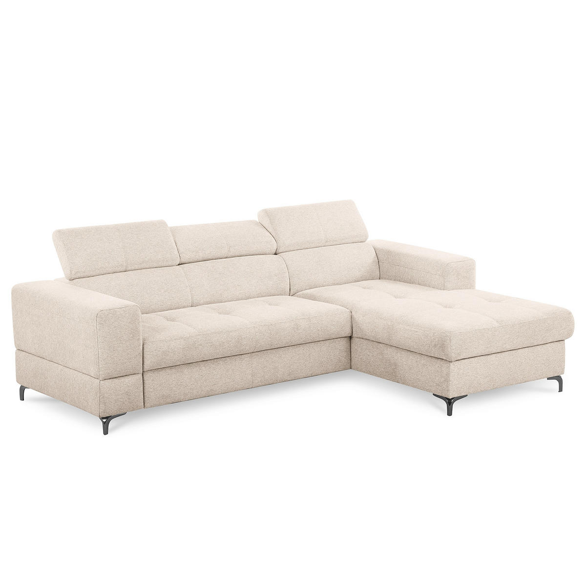 ECKSOFA TORINO Beige Chenille Bettkasten, Kopfteilverstellung  - Beige/Schwarzchrom, Design, Textil/Metall (247/173cm) - Livetastic