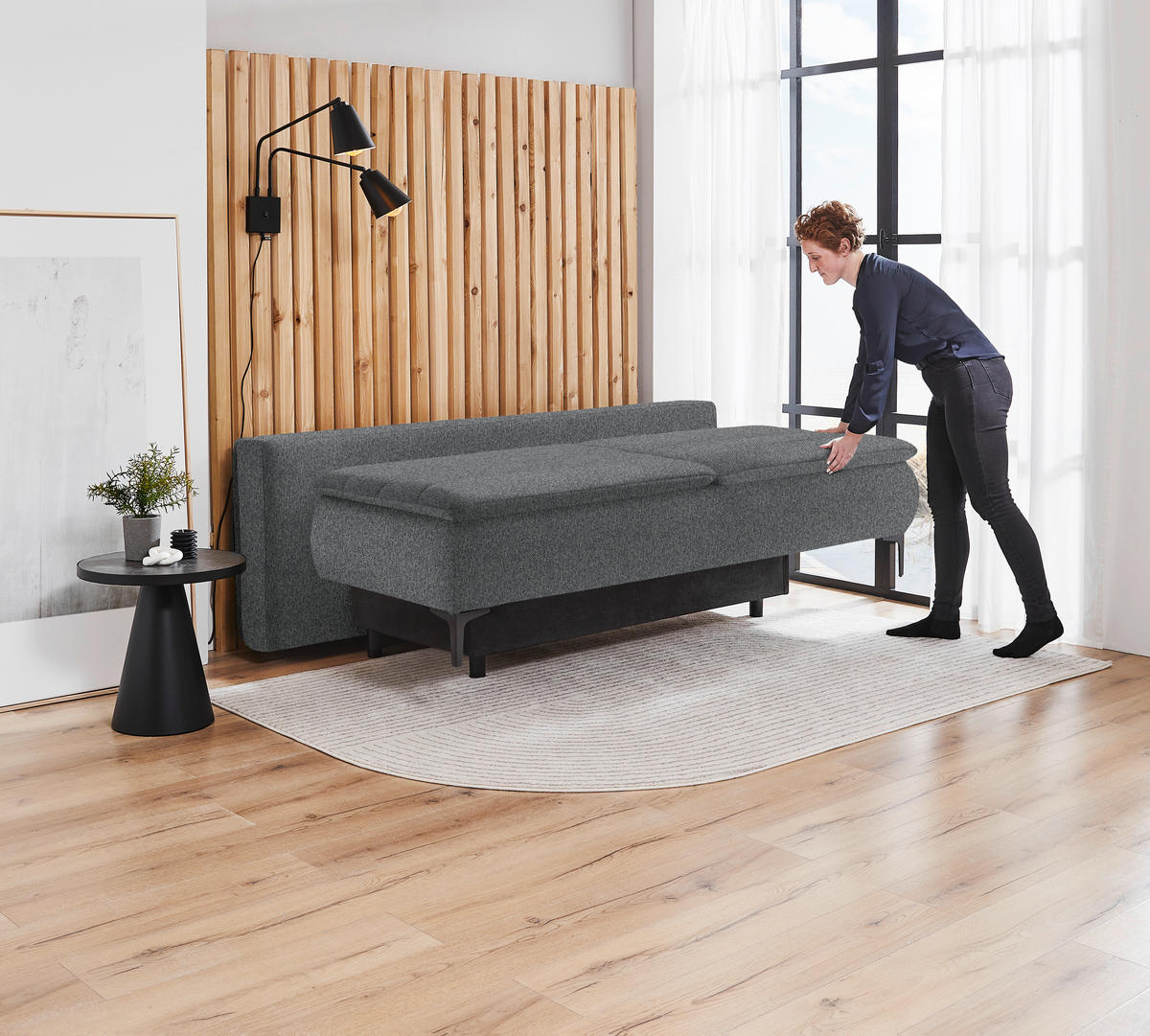 BOXSPRINGSOFA in Webstoff Dunkelgrau  - Dunkelgrau/Schwarz, Konventionell, Textil/Metall (204/93/100cm) - Livetastic