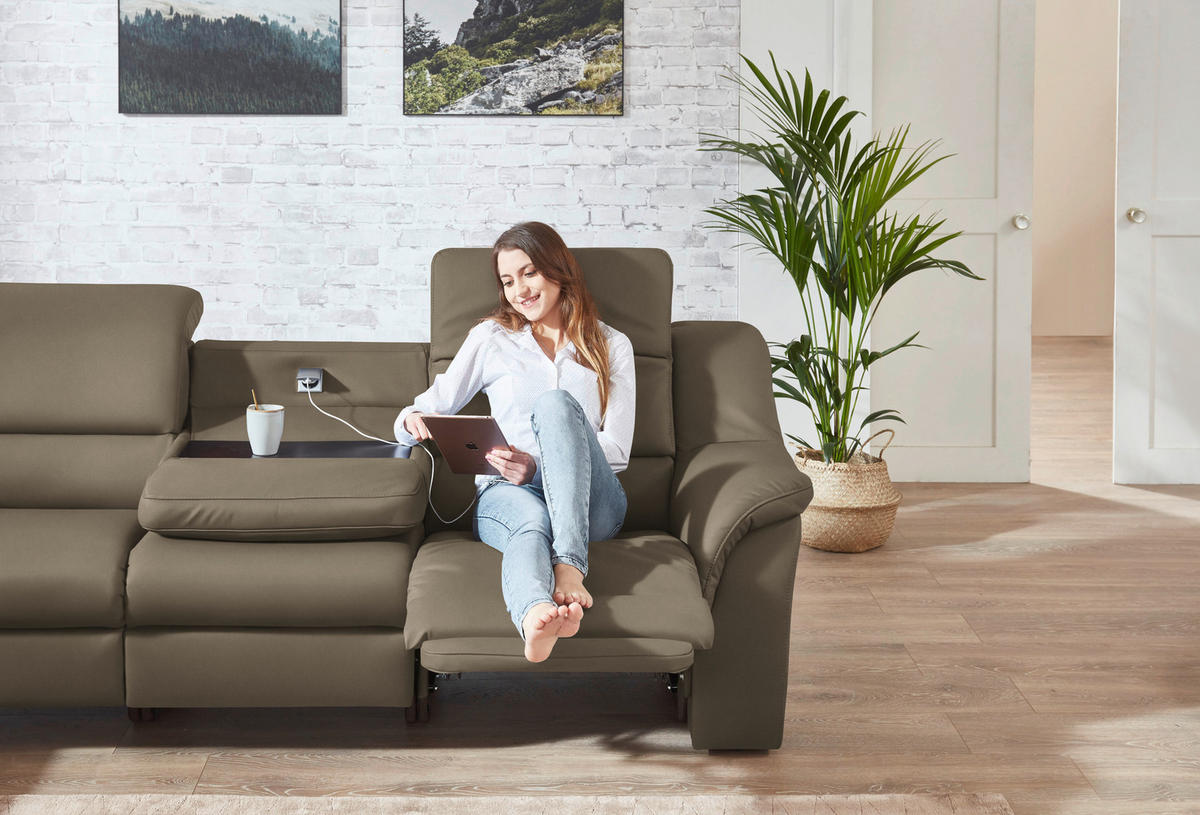 ECKSOFA  in Echtleder Greige  260/324 cm  - Greige/Schwarz, KONVENTIONELL, Leder/Kunststoff (260/324cm) - Cantus