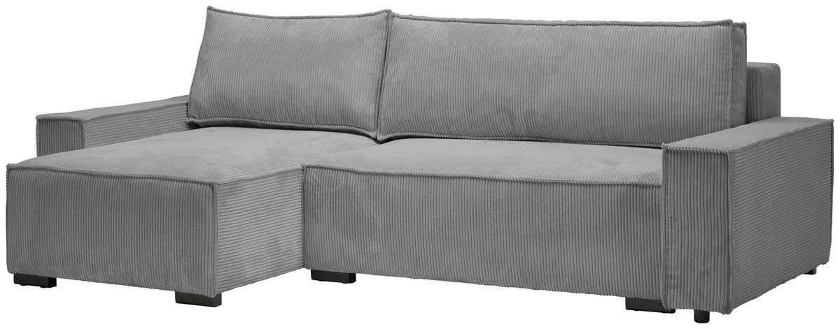 ECKSOFA in Cord, Webstoff Grau  - Schwarz/Grau, Modern, Holz/Textil (157/265cm) - Carryhome