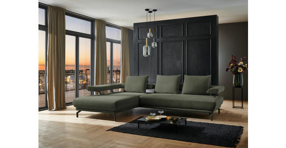 ECKSOFA in Chenille Olivgrün 224/305 cm - Schwarz/Olivgrün, Design, Textil/Metall (224/305cm) - Dieter Knoll