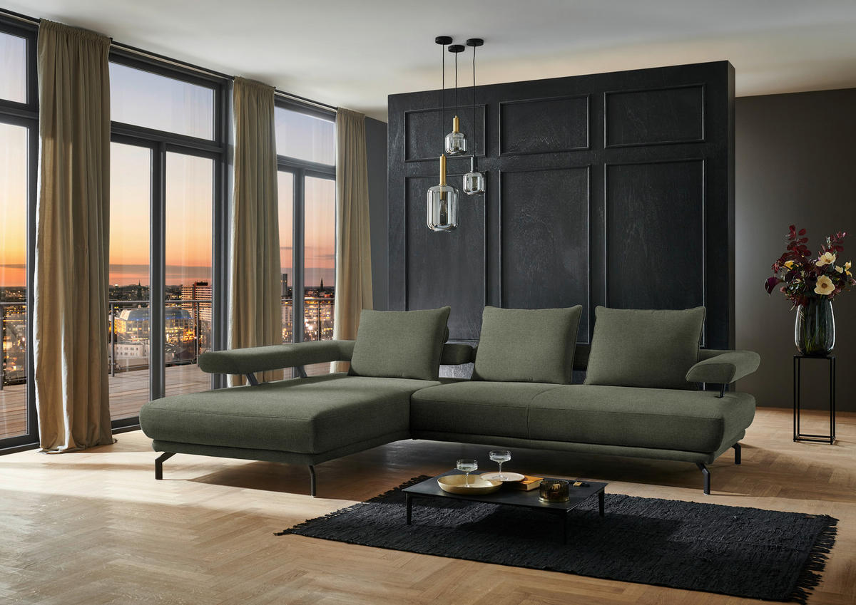 ECKSOFA in Chenille Olivgrün  - Schwarz/Olivgrün, Design, Textil/Metall (224/305cm) - Dieter Knoll