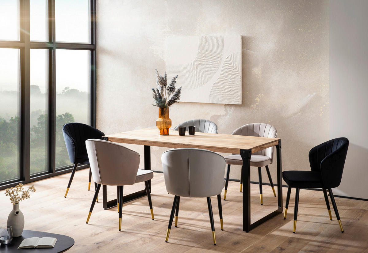ESSTISCH Akazie massiv rechteckig Akaziefarben  - Schwarz/Akaziefarben, Design, Holz/Metall (120/76/60cm) - MID.YOU