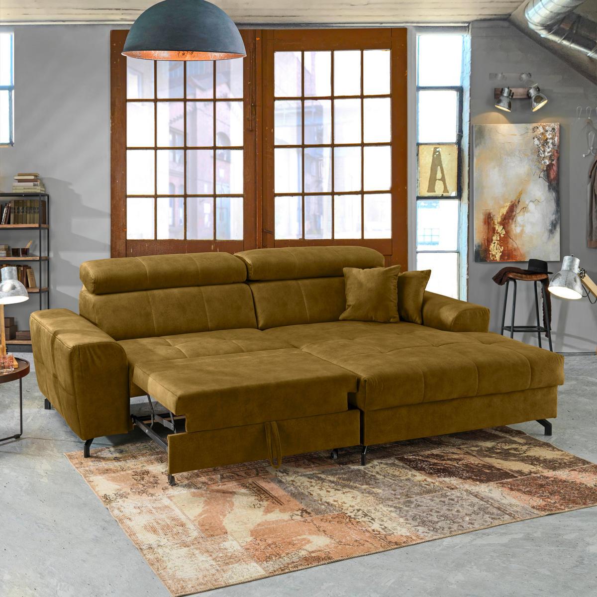 ECKSOFA in Velours Gelb, Grün  267/181 cm  - Gelb/Schwarz, Design, Textil/Metall (267/181cm) - Carryhome
