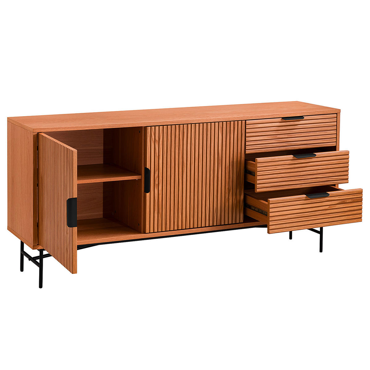 SIDEBOARD svart, ekfärgad  160/75/40 cm  - svart/ekfärgad, Lifestyle, metall/trämaterial (160/75/40cm)