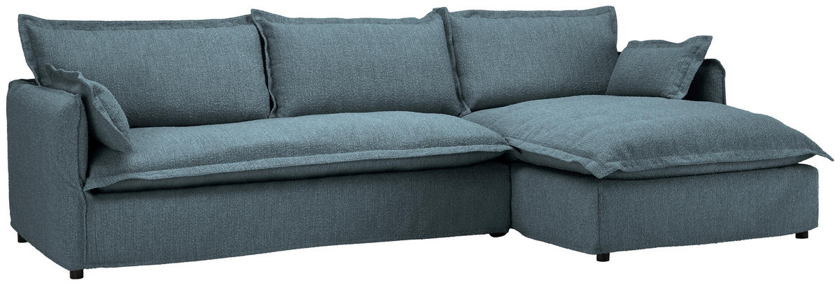 HUSSEN-ECKSOFA in Flachgewebe, Bouclé Blau  - Blau/Schwarz, Trend, Textil/Metall (295/165cm) - Livetastic