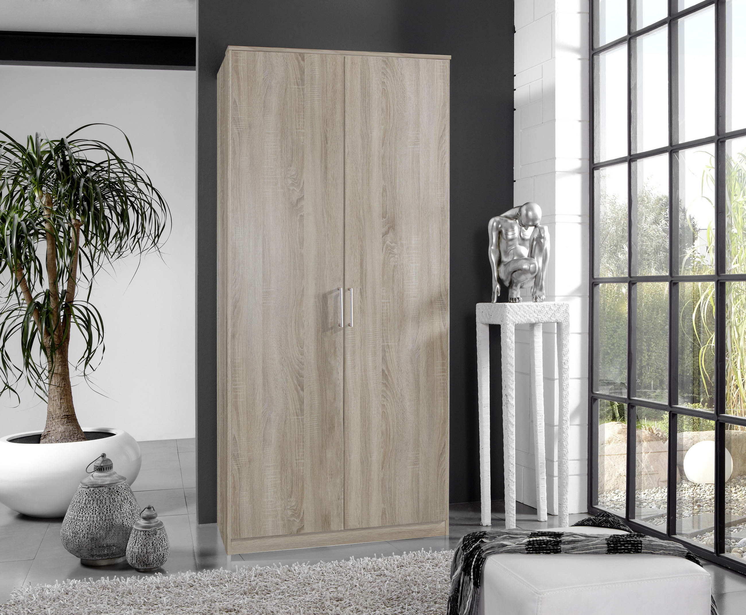 DREHTÜRENSCHRANK in Eichefarben  - Eichefarben/Alufarben, Konventionell, Holzwerkstoff/Kunststoff (90/199/58cm) - MID.YOU