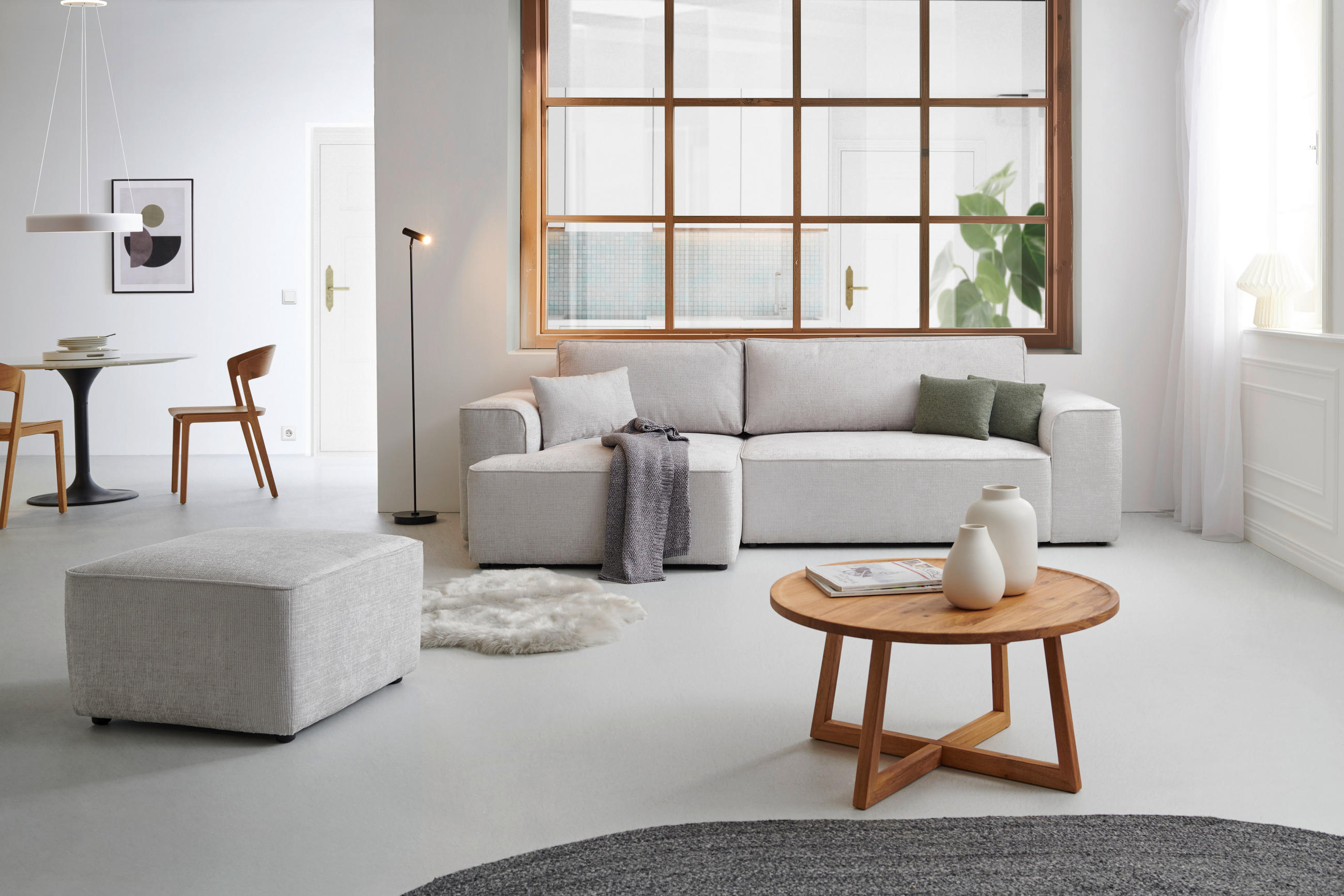 ECKSOFA Grau Plüsch  - Blaugrau/Schwarz, Design, Kunststoff/Textil (152/288cm) - Xora