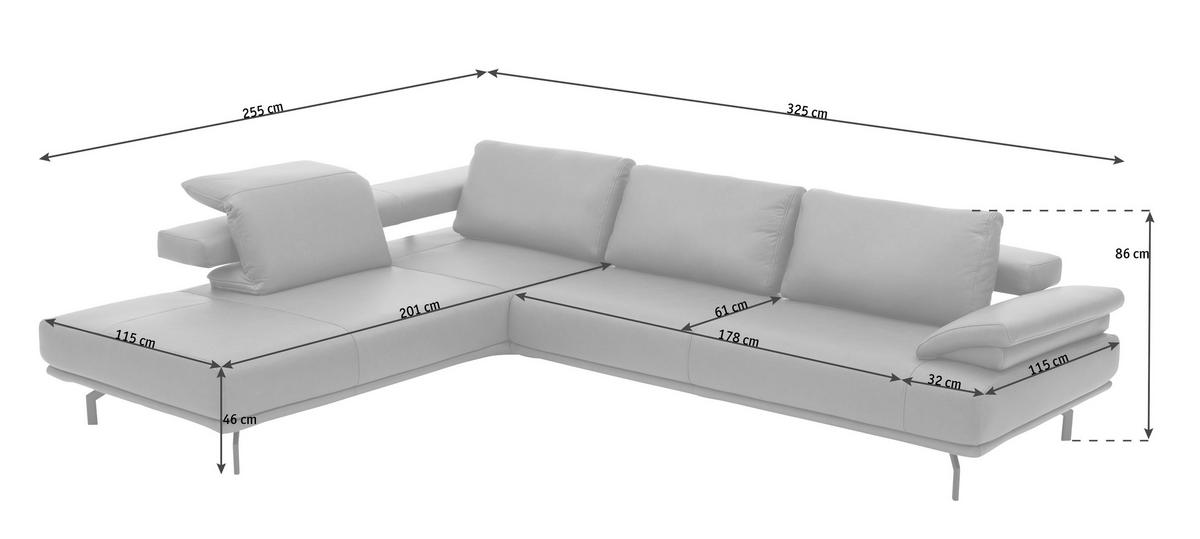 ECKSOFA in Echtleder Weinrot  - Anthrazit/Weinrot, Design, Leder/Metall (255/325cm) - Dieter Knoll