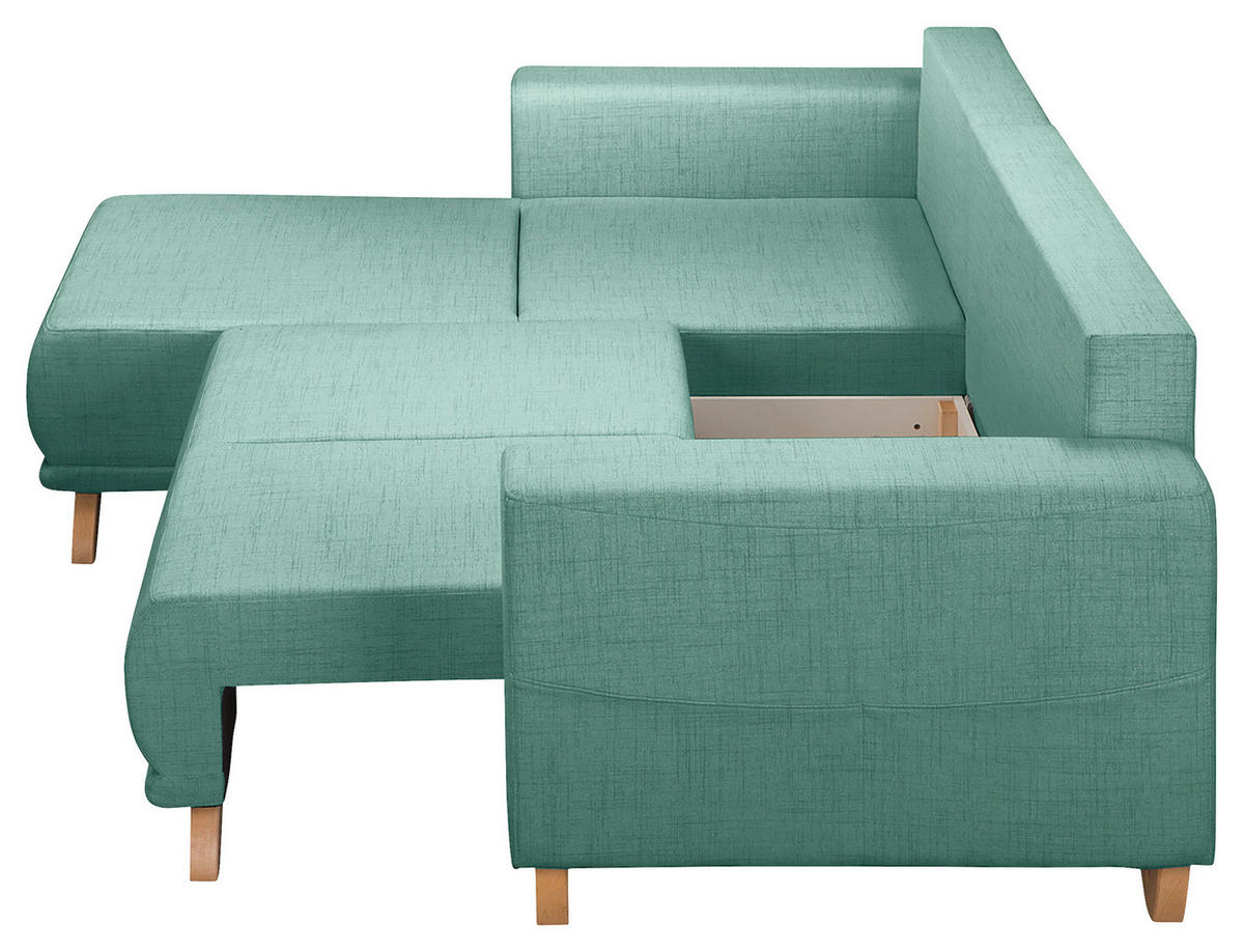 ECKSOFA in Textilgeflecht Mintgrün  - Wengefarben/Mintgrün, Design, Holz/Textil (257/174cm) - Livetastic
