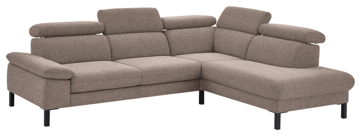 ECKSOFA in Flachgewebe Taupe  - Taupe/Schwarz, Design, Holzwerkstoff/Textil (272/217cm) - Pure Home Comfort