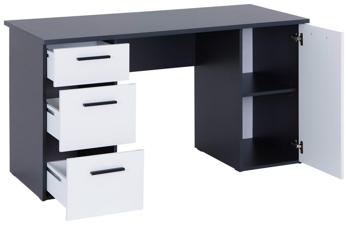 PISALNA MIZA leseni material antracit, bela  - bela/barve aluminija, Moderno, umetna masa/leseni material (138/76/60cm) - Livetastic