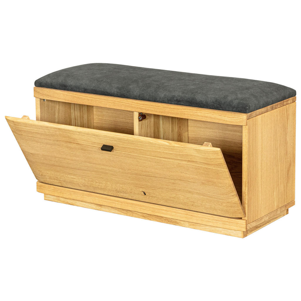 Thumbnail - Linea Natura Garderobenbank, Eiche, Metall, Eiche, massiv, 2-Sitzer, Füllung: Schaumstoff, 90.8x43.8x38 cm, Holzmöbel, G...