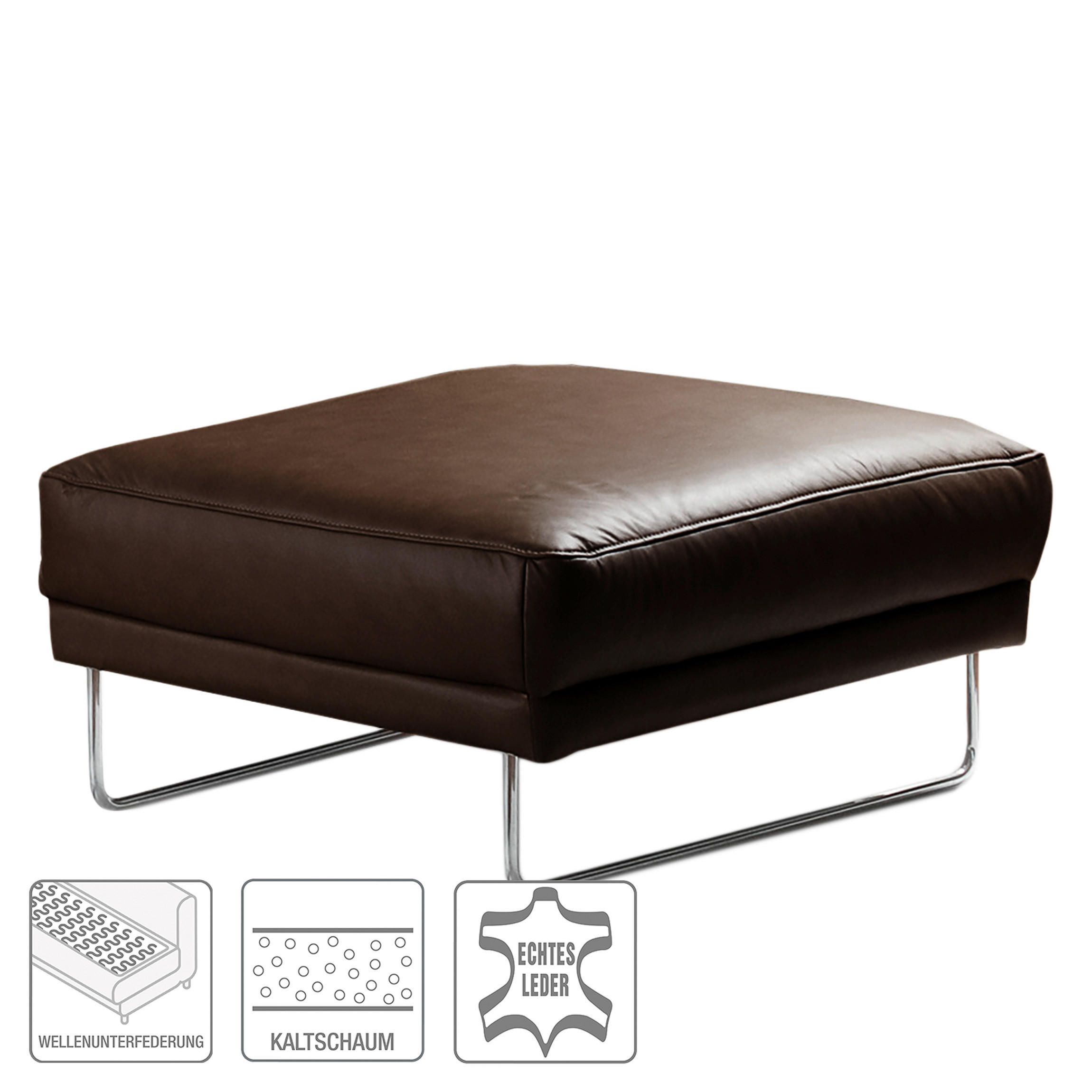 HOCKER in Leder Dunkelbraun  - Chromfarben/Dunkelbraun, Design, Leder/Metall (96/45/80cm) - Livetastic