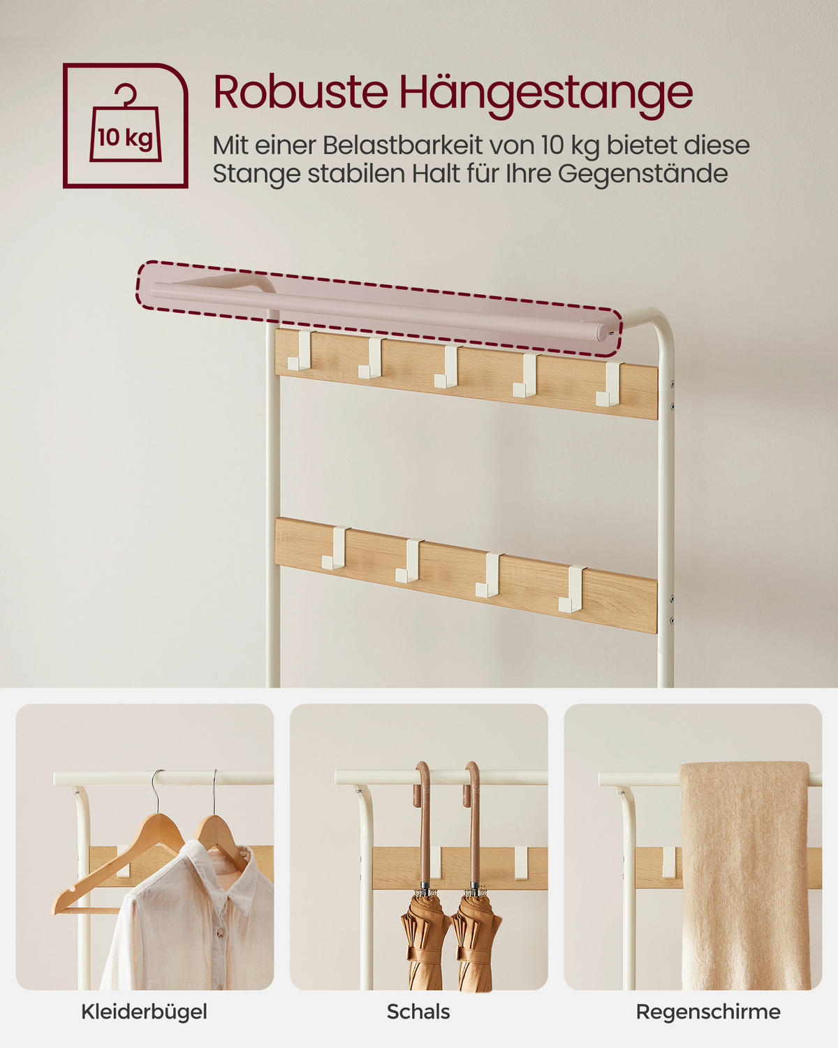 VEŠIAK NA KABÁTY, 72/183/33,7 cm - biela/farba duba, Trend, kov/kompozitné drevo (72/183/33,7cm) - Boxxx
