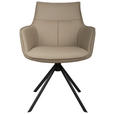 ARMLEHNSTUHL  Sitzfläche 360° drehbar, automatische Rückholfunktion  Echtleder  - Taupe/Schwarz, Design, Leder/Metall (60/89,5/64cm) - Novel