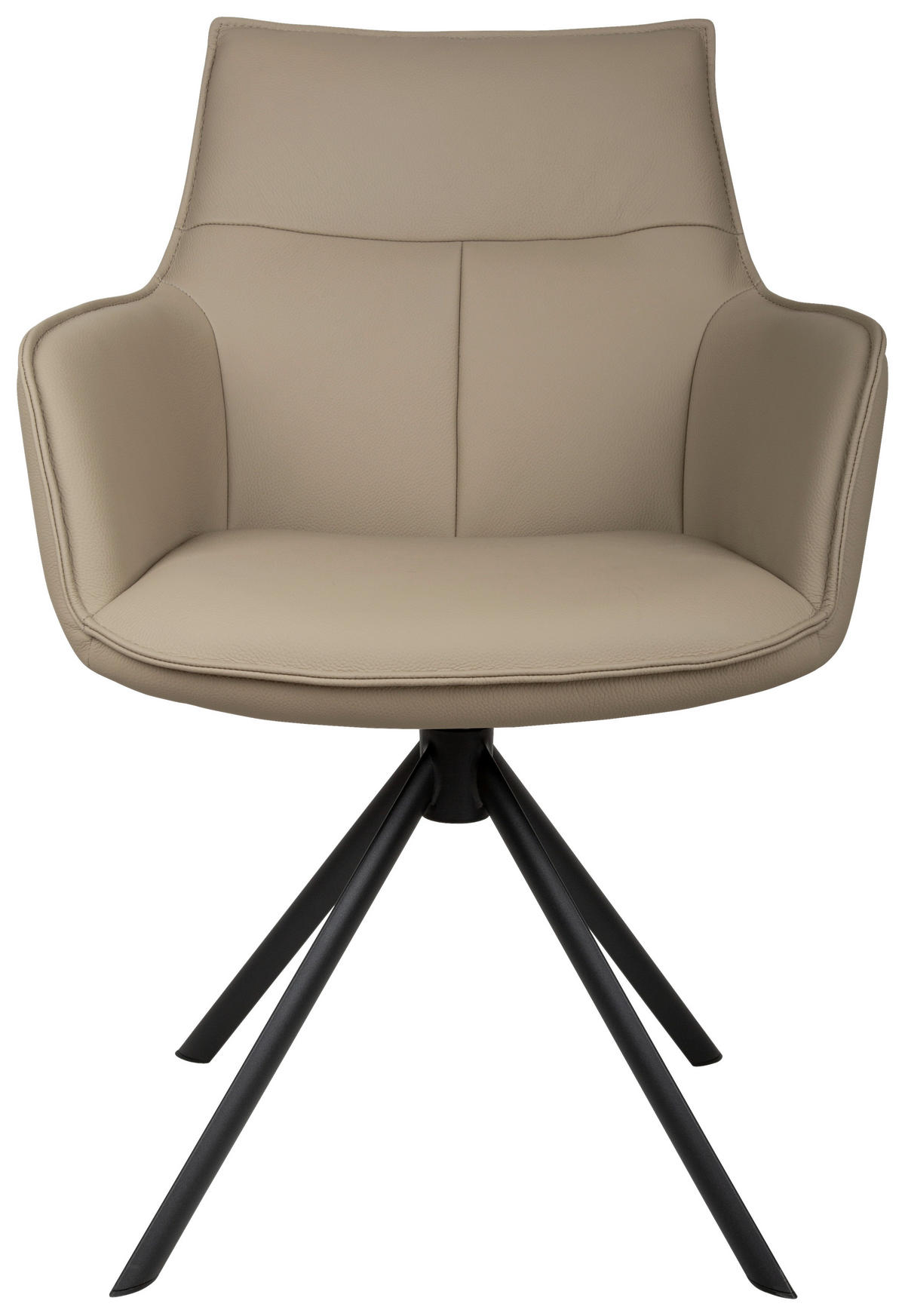 ARMLEHNSTUHL  Sitzfläche 360° drehbar, automatische Rückholfunktion  Echtleder  - Taupe/Schwarz, Design, Leder/Metall (60/89,5/64cm) - Novel