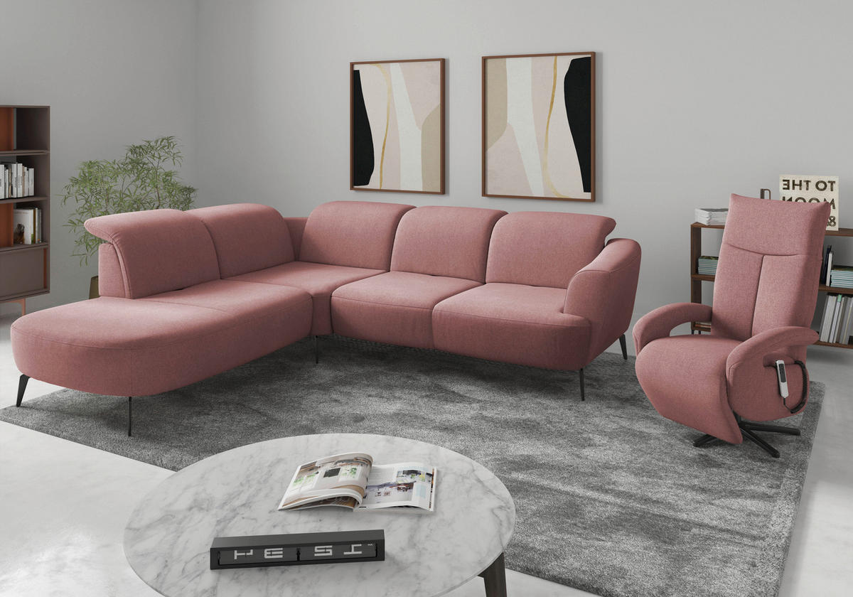 ECKSOFA in Mikrofaser Altrosa  - Schwarz/Altrosa, Konventionell, Textil/Metall (267/300cm) - Sit & More
