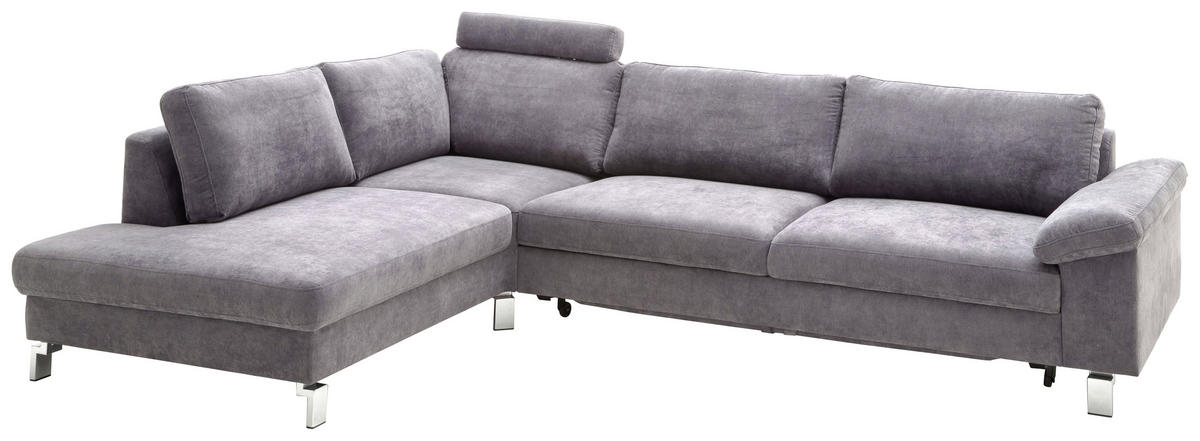 ECKSOFA in Velours Dunkelgrau  - Chromfarben/Dunkelgrau, Design, Textil/Metall (200/281cm) - Pure Home Lifestyle