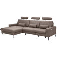 ECKSOFA  in Mikrofaser Taupe Rückenkissen, Nierenkissen, Rücken echt, Relaxfunktion, Kopfstütze  180/302 cm  - Taupe/Schwarz, KONVENTIONELL, Textil/Metall (180/302cm) - Carryhome