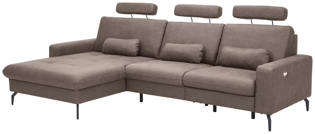 ECKSOFA Taupe Mikrofaser  - Taupe/Schwarz, KONVENTIONELL, Textil/Metall (180/302cm) - Carryhome