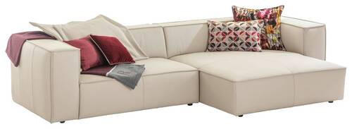 ECKSOFA around the block Beige Echtleder - Beige/Schwarz, MODERN, Leder/Kunststoff (300/164cm) - Chilliano