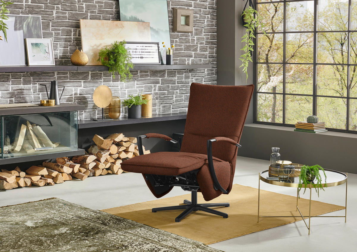 RELAXSESSEL Webstoff Relaxfunktion    - Schwarz/Kupferfarben, Design, Textil/Metall (66/110-114/84cm) - Moderano