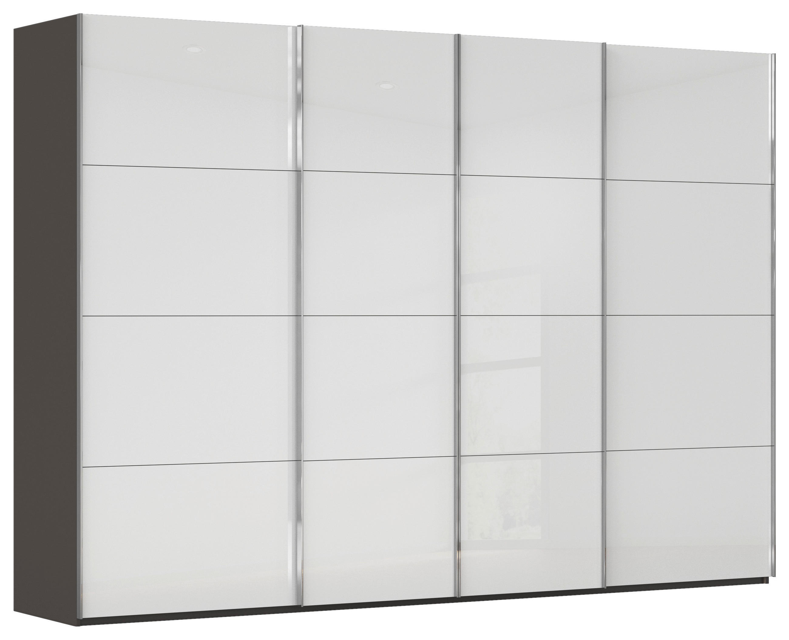 SCHWEBETÜRENSCHRANK Graphitfarben, Weiss  - Chromfarben/Weiss, Design, Glas/Holzwerkstoff (316/223/68cm) - Novel
