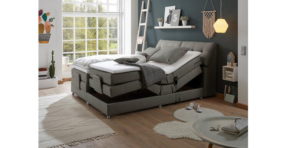 BOXSPRINGBETT 180/200 cm,  in Grau, Matratze, Bettkasten, Topper, motorische Verstellbarkeit, H2 = mittel  - Silberfarben/Grau, Design, Kunststoff/Textil (180/200cm) - Esposa
