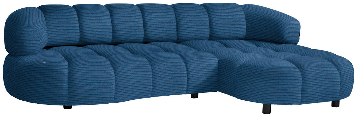 ECKSOFA in Cord, Velours Blau  284/183 cm  - Blau/Schwarz, Design, Holz/Textil (284/183cm) - Welnova