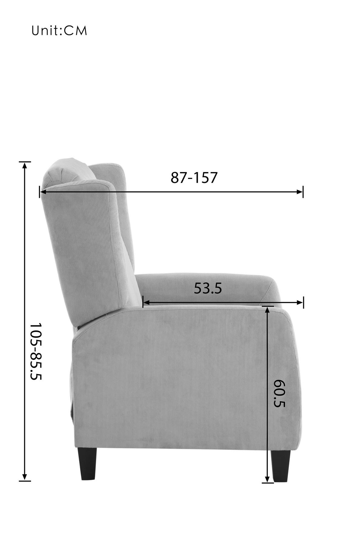 RELAXSESSEL PANNA Cord    - Hellgrau/Schwarz, Design, Kunststoff/Textil (80/105/87-157cm) - P & B